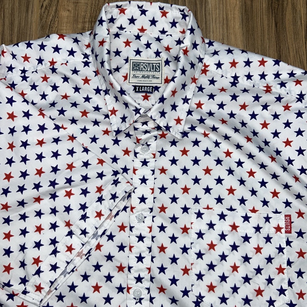 RSVLTS Shirt Men's XL Betsy Ross Red‎ White Blue Stars Camp Patriotic Stars